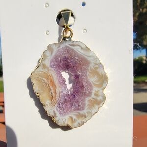 NEW 1.26" x 1.09" GOLD PLATED COPPER AGATE AMETHYST PENDANT